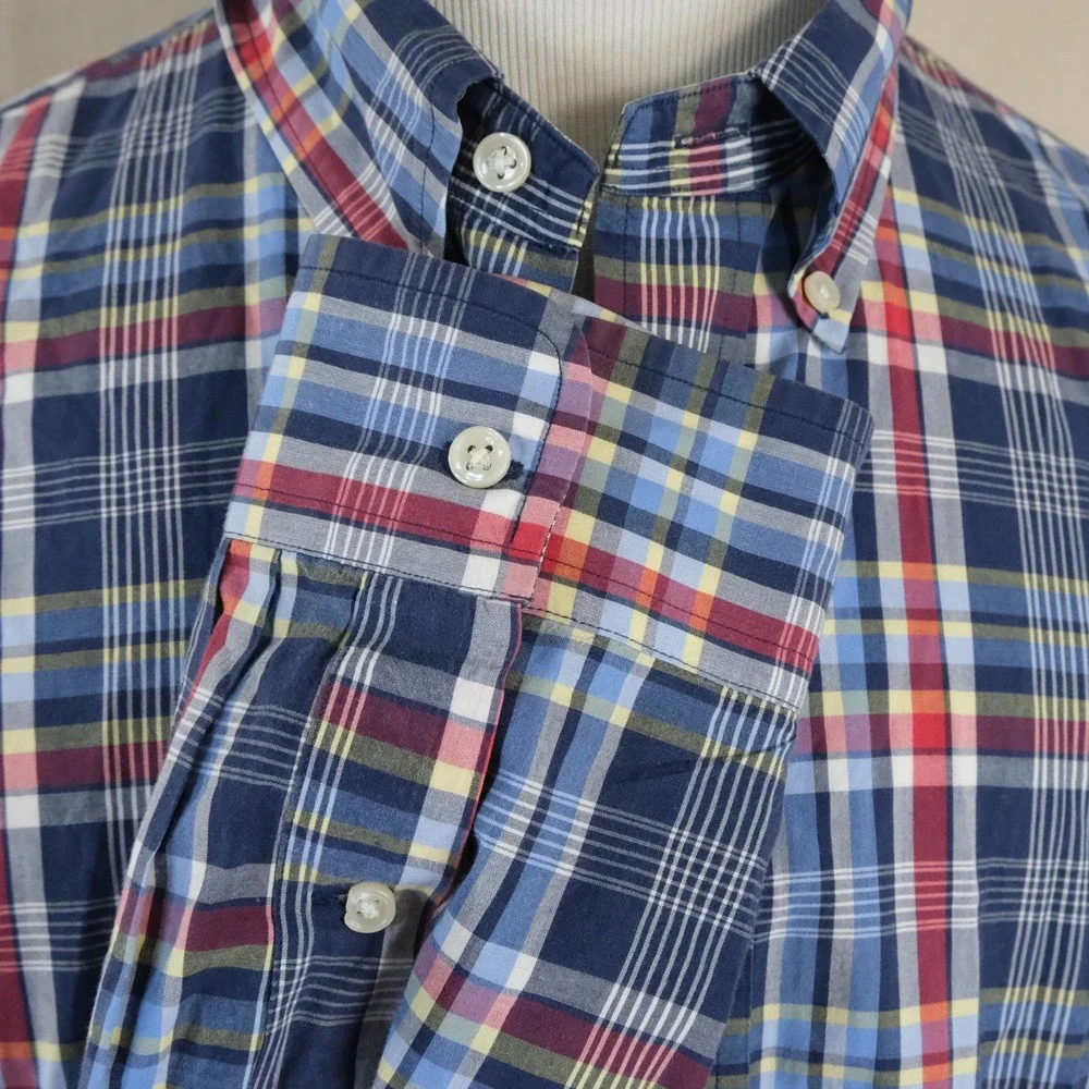 Polo Ralph Lauren XXL Custom Fit Button Down Shirt Red White Blue Plaid Mens